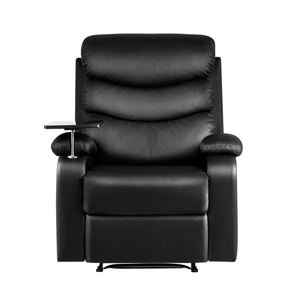 Artiss Recliner Chair Armchair Lounge Sofa Chairs Couch Leather Black Tray Table - Newstart Furniture