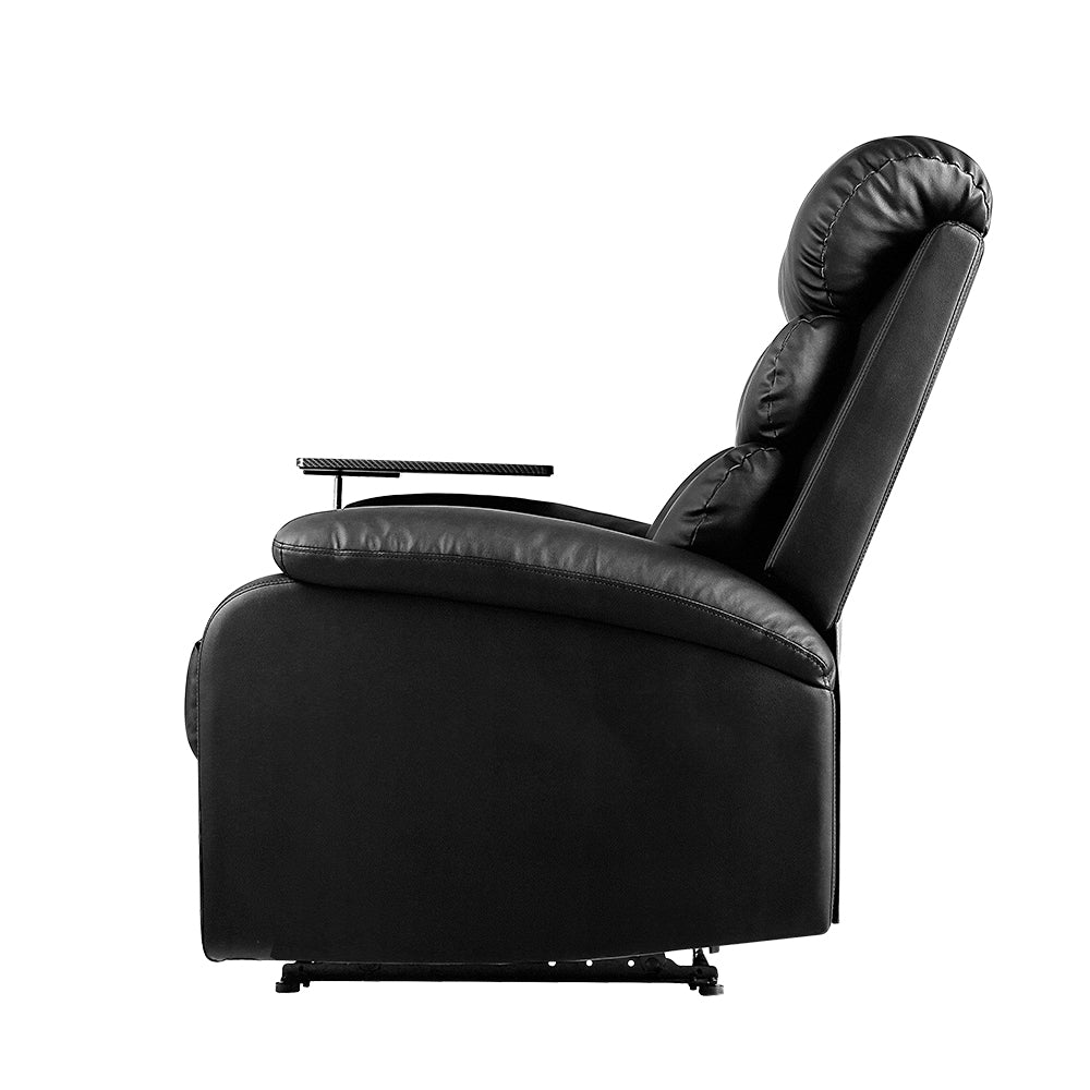 Artiss Recliner Chair Armchair Lounge Sofa Chairs Couch Leather Black Tray Table - Newstart Furniture