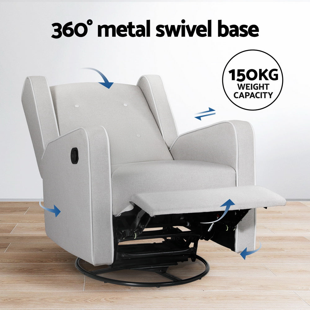 Artiss Recliner Armchair 360Â° Swivel Grey Fabric
