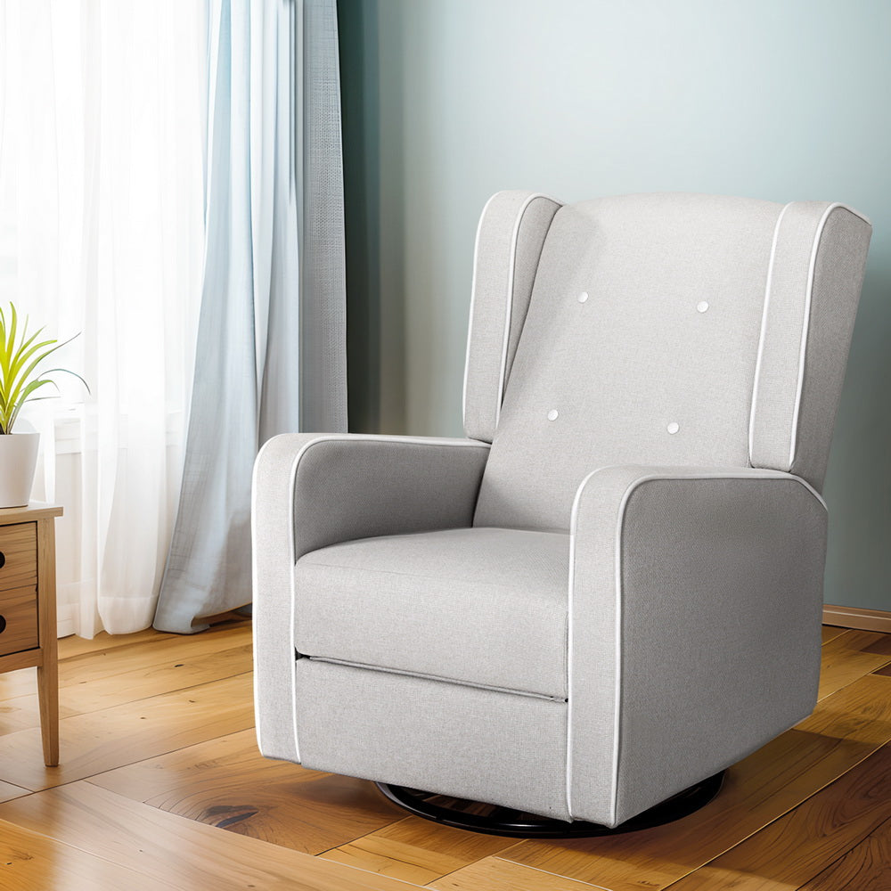 Artiss Recliner Armchair 360Â° Swivel Grey Fabric
