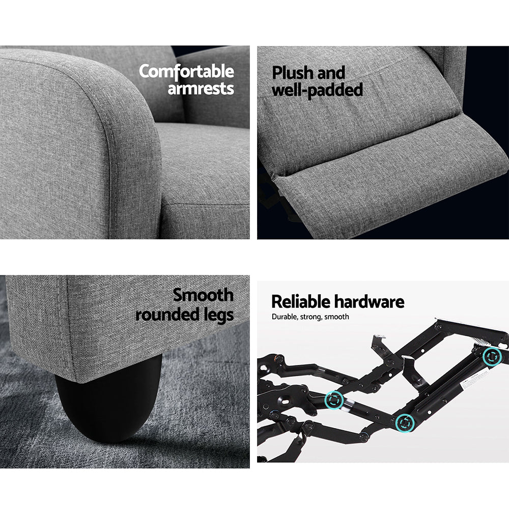 Artiss Luxury Recliner Chair Chairs Lounge Armchair Sofa Fabric Cover Grey - Newstart Furniture