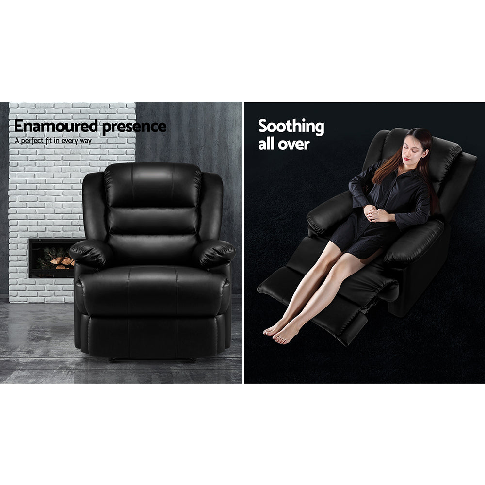 Artiss Recliner Chair Armchair Luxury Single Lounge Sofa Couch Leather Black - Newstart Furniture