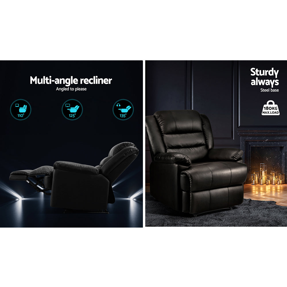 Artiss Recliner Chair Armchair Luxury Single Lounge Sofa Couch Leather Black - Newstart Furniture