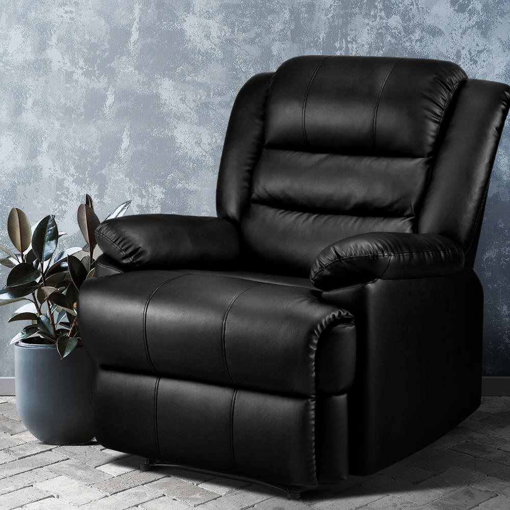 Artiss Recliner Chair Armchair Luxury Single Lounge Sofa Couch Leather Black - Newstart Furniture