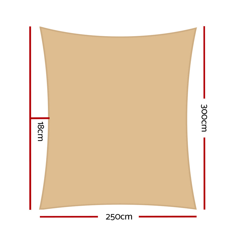 Instahut 2.5x3m Shade Sail Sun Shadecloth 280gsm Sand - Newstart Furniture