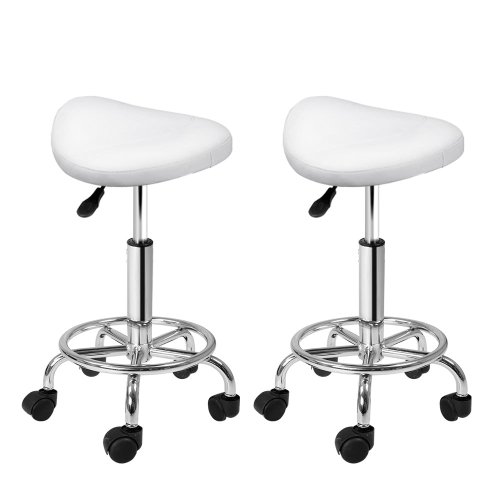 Artiss 2X Saddle Salon Stool Swivel Barber Hair Dress Chair Hydraulic Lift White - Newstart Furniture