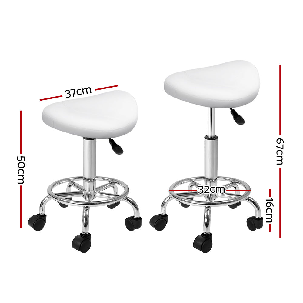 Artiss 2X Saddle Salon Stool Swivel Barber Hair Dress Chair Hydraulic Lift White - Newstart Furniture