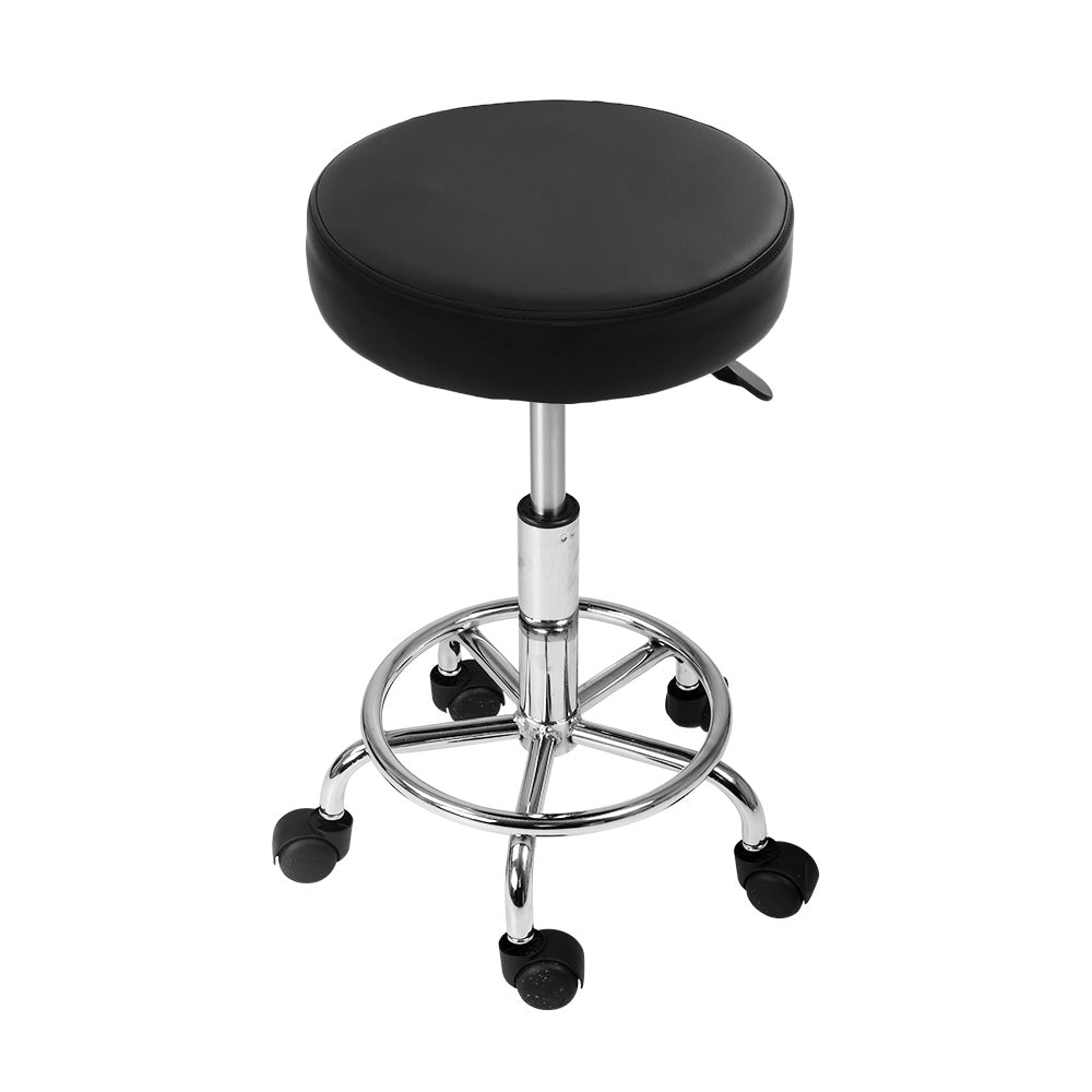 Artiss Round Salon Stool Black PU Swivel Barber Hair Dress Chair Hydraulic Lift - Newstart Furniture