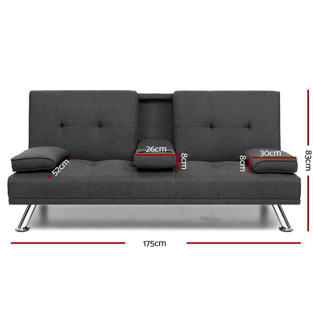 Artiss Linen Fabric 3 Seater Sofa Bed Lounge Dark Grey - Newstart Furniture