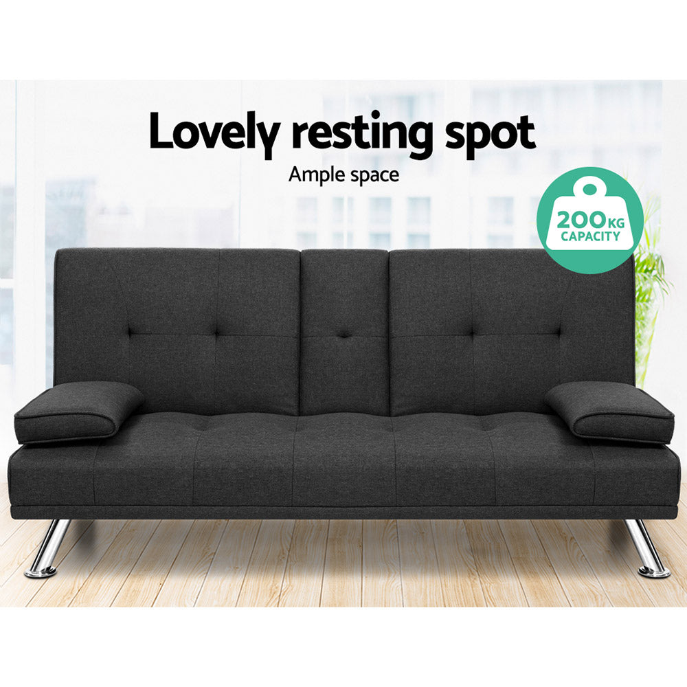 Artiss Linen Fabric 3 Seater Sofa Bed Lounge Dark Grey - Newstart Furniture