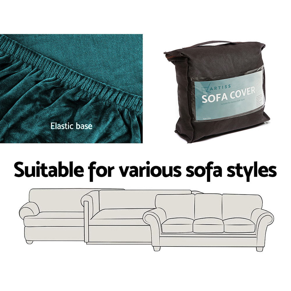 Artiss Velvet Sofa Cover Plush Couch Cover Lounge Slipcover 1 Seater Agate Green - Newstart Furniture