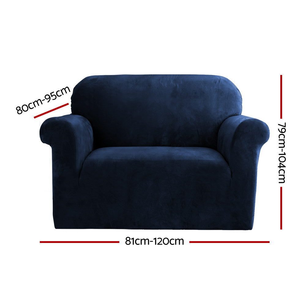 Artiss Velvet Sofa Cover Plush Couch Cover Lounge Slipcover 1 Seater Sapphire - Newstart Furniture