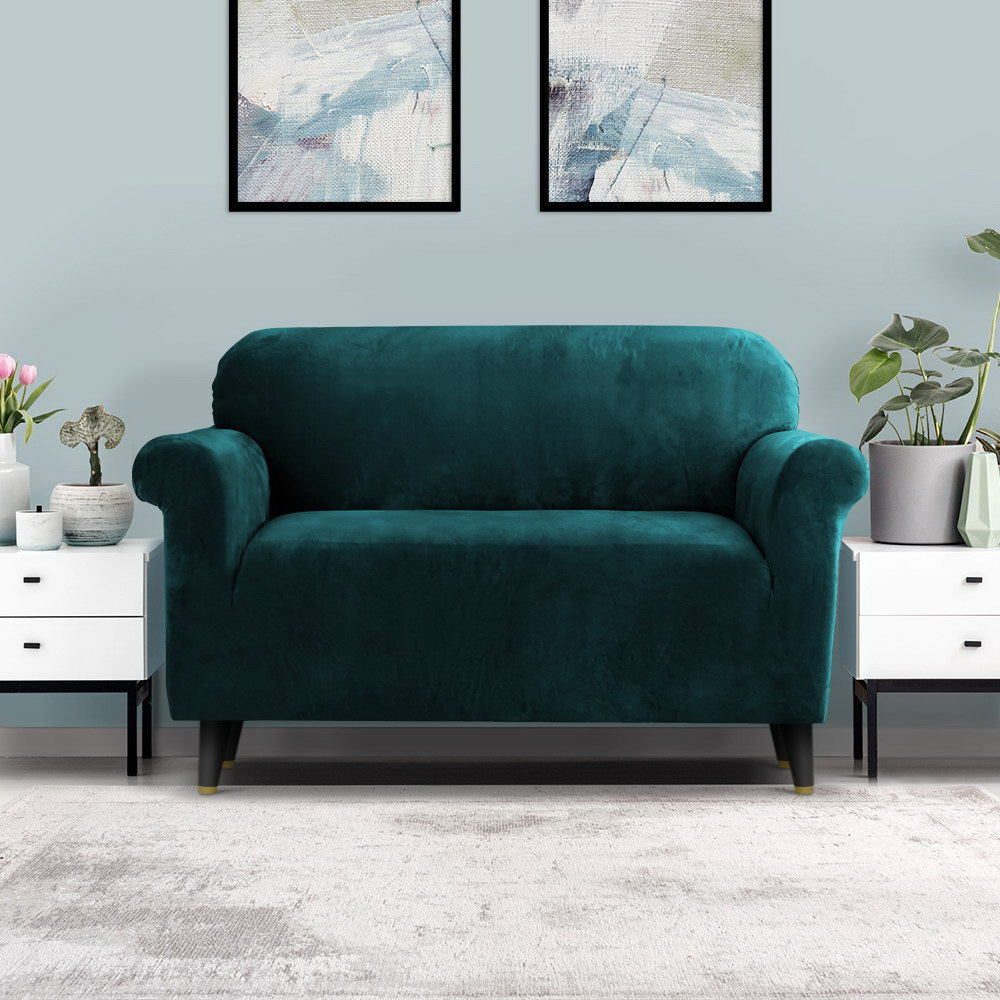 Artiss Velvet Sofa Cover Plush Couch Cover Lounge Slipcover 2 Seater Agate Green - Newstart Furniture