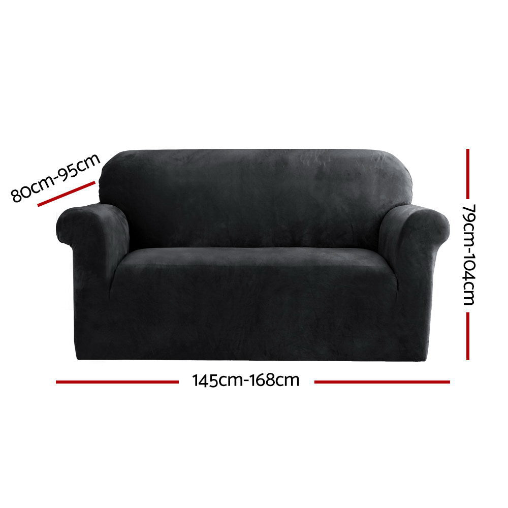 Artiss Velvet Sofa Cover Plush Couch Cover Lounge Slipcover 2 Seater Black - Newstart Furniture