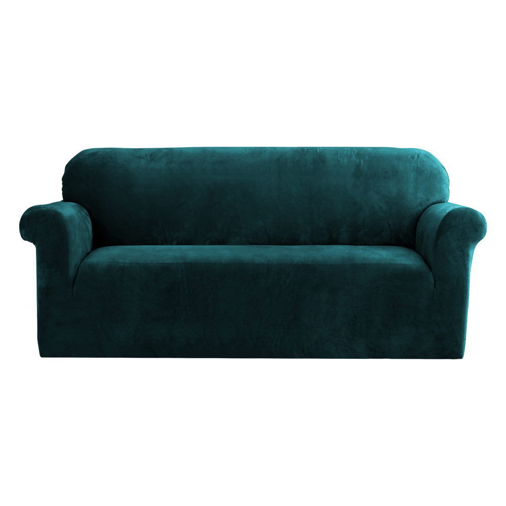 Artiss Velvet Sofa Cover Plush Couch Cover Lounge Slipcover 3 Seater Agate Green - Newstart Furniture