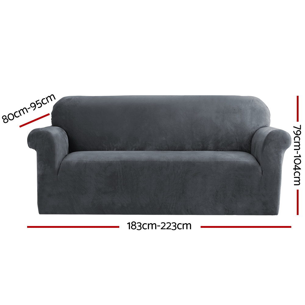 Artiss Velvet Sofa Cover Plush Couch Cover Lounge Slipcover 3 Seater Grey - Newstart Furniture