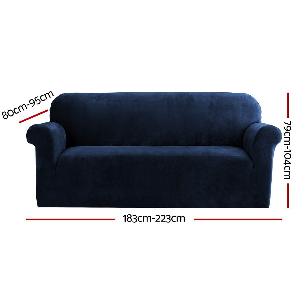 Artiss Velvet Sofa Cover Plush Couch Cover Lounge Slipcover 3 Seater Sapphire - Newstart Furniture
