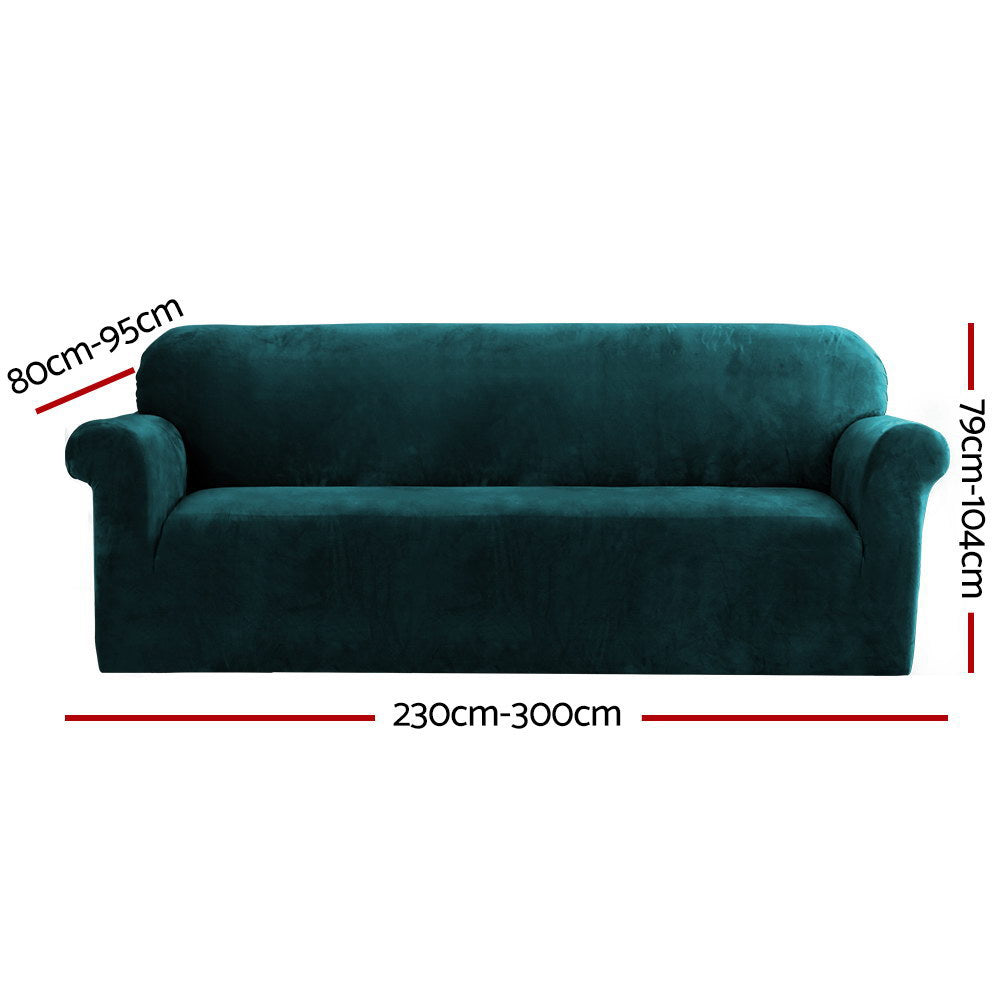 Artiss Velvet Sofa Cover Plush Couch Cover Lounge Slipcover 4 Seater Agate Green - Newstart Furniture