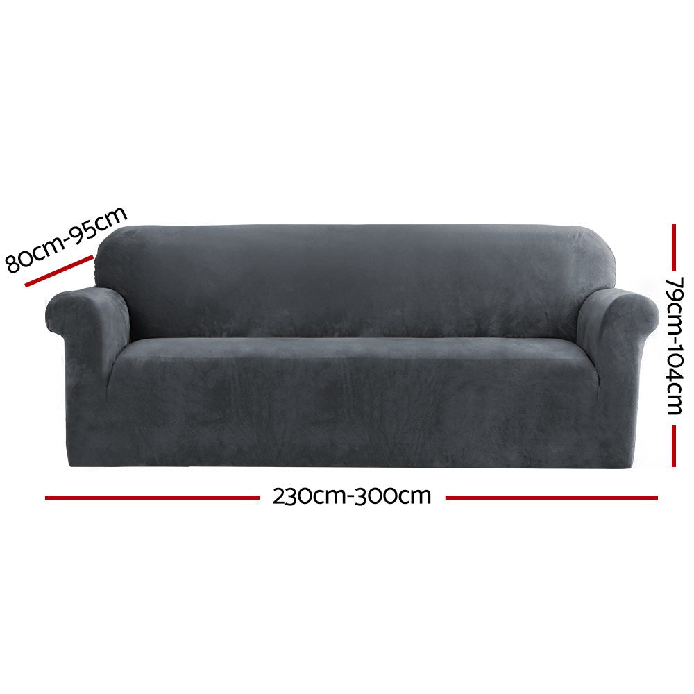 Artiss Velvet Sofa Cover Plush Couch Cover Lounge Slipcover 4 Seater Grey - Newstart Furniture