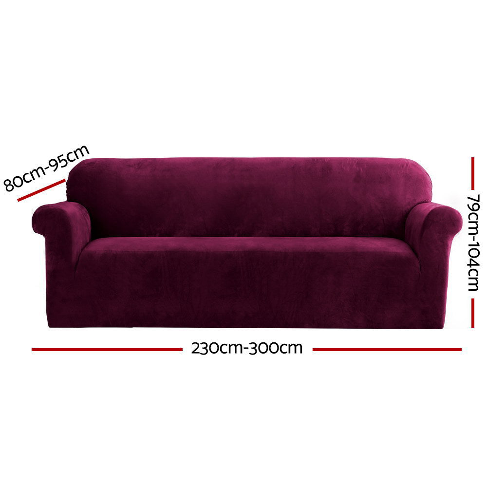 Artiss Velvet Sofa Cover Plush Couch Cover Lounge Slipcover 4 Seater Ruby Red - Newstart Furniture