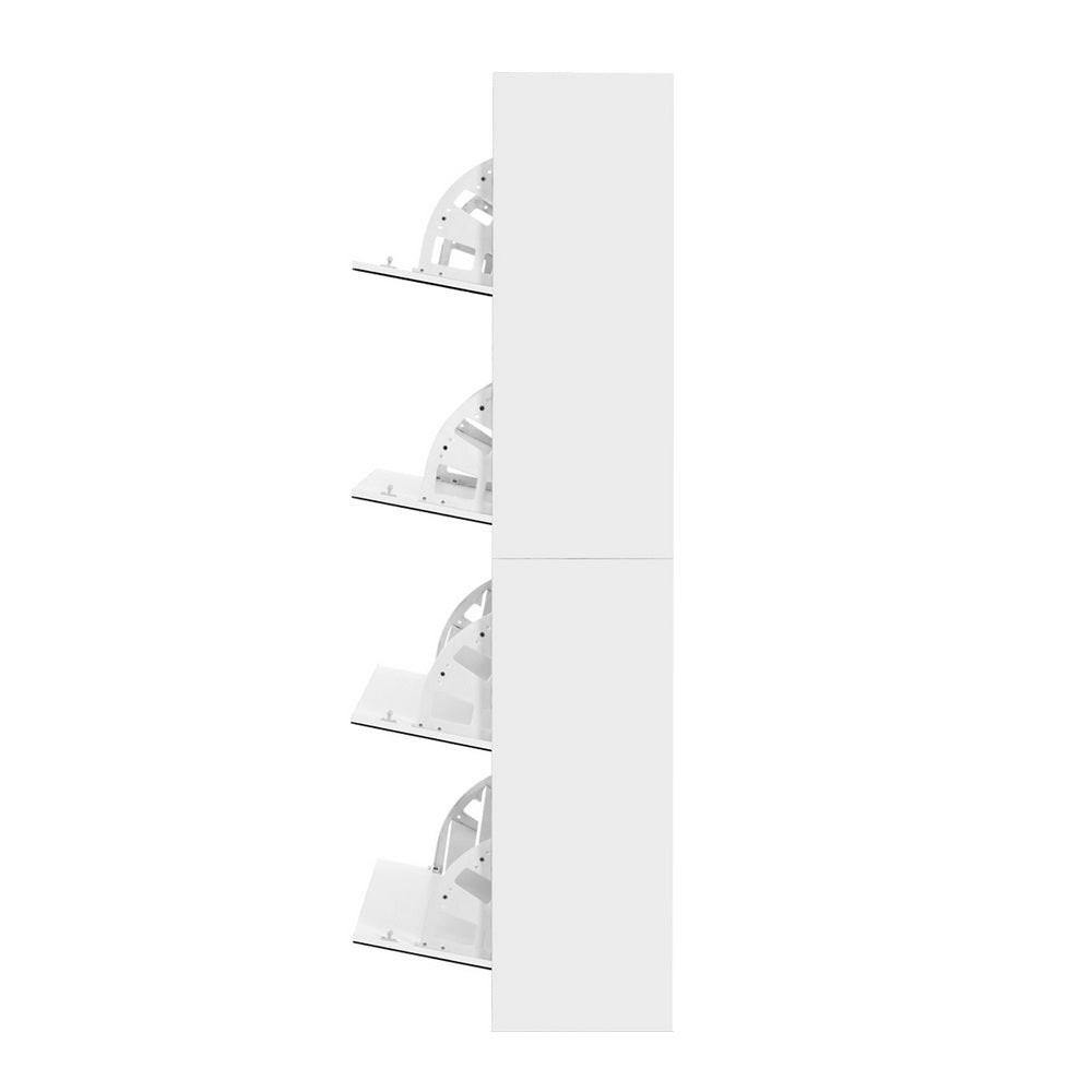 Artiss 5 Drawer Mirrored Wooden Shoe Cabinet - White - Newstart Furniture