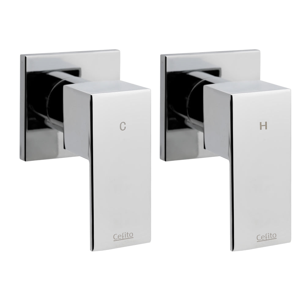 Cefito Shower Tap Bath Twin Taps Hot Cold Wall Basin Sink Vanity Brass Silver
