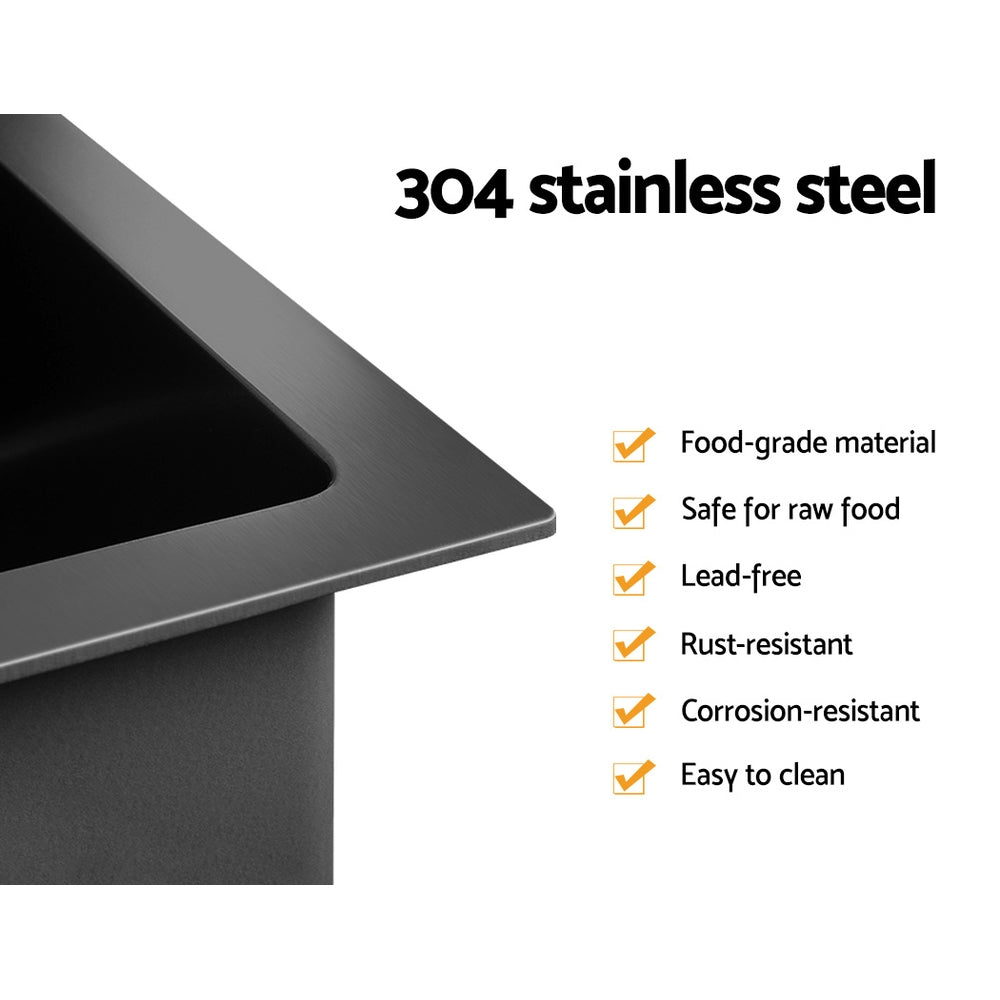 Cefito 75cm x 45cm Stainless Steel Kitchen Sink Under/Top/Flush Mount Black - Newstart Furniture