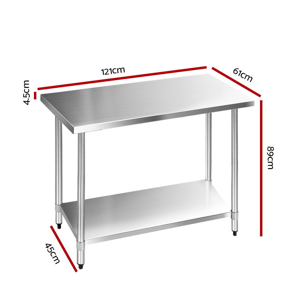 Cefito 1219 x 610mm Commercial Stainless Steel Kitchen Bench - Newstart Furniture