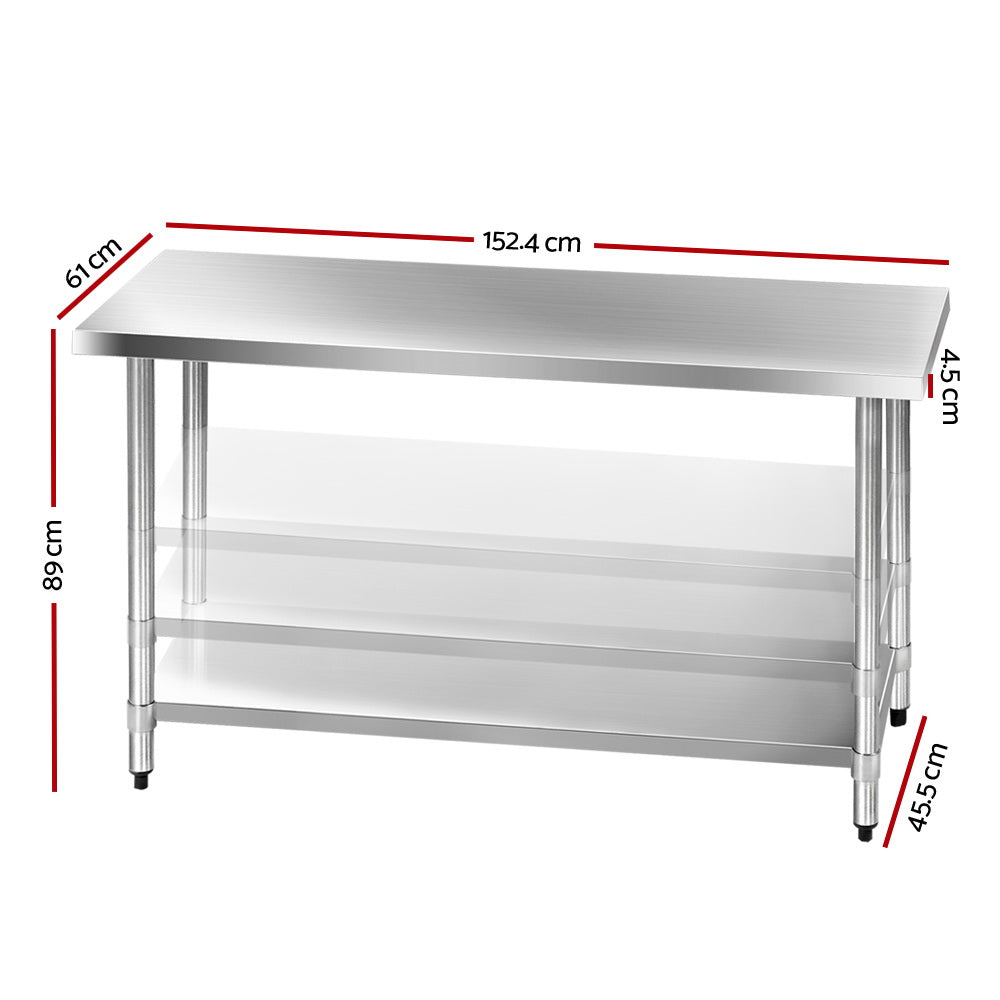 Cefito 1524 x 610mm Commercial Stainless Steel Kitchen Bench - Newstart Furniture