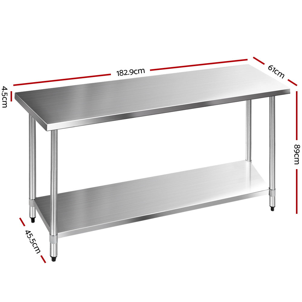 Cefito 1829 x 610mm Commercial Stainless Steel Kitchen Bench - Newstart Furniture