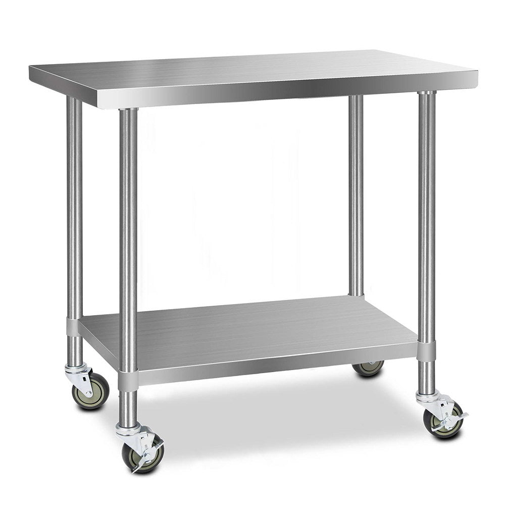 Cefito 304 Stainless Steel Kitchen Benches Work Bench Food Prep Table with Wheels 1219MM x 610MM - Newstart Furniture