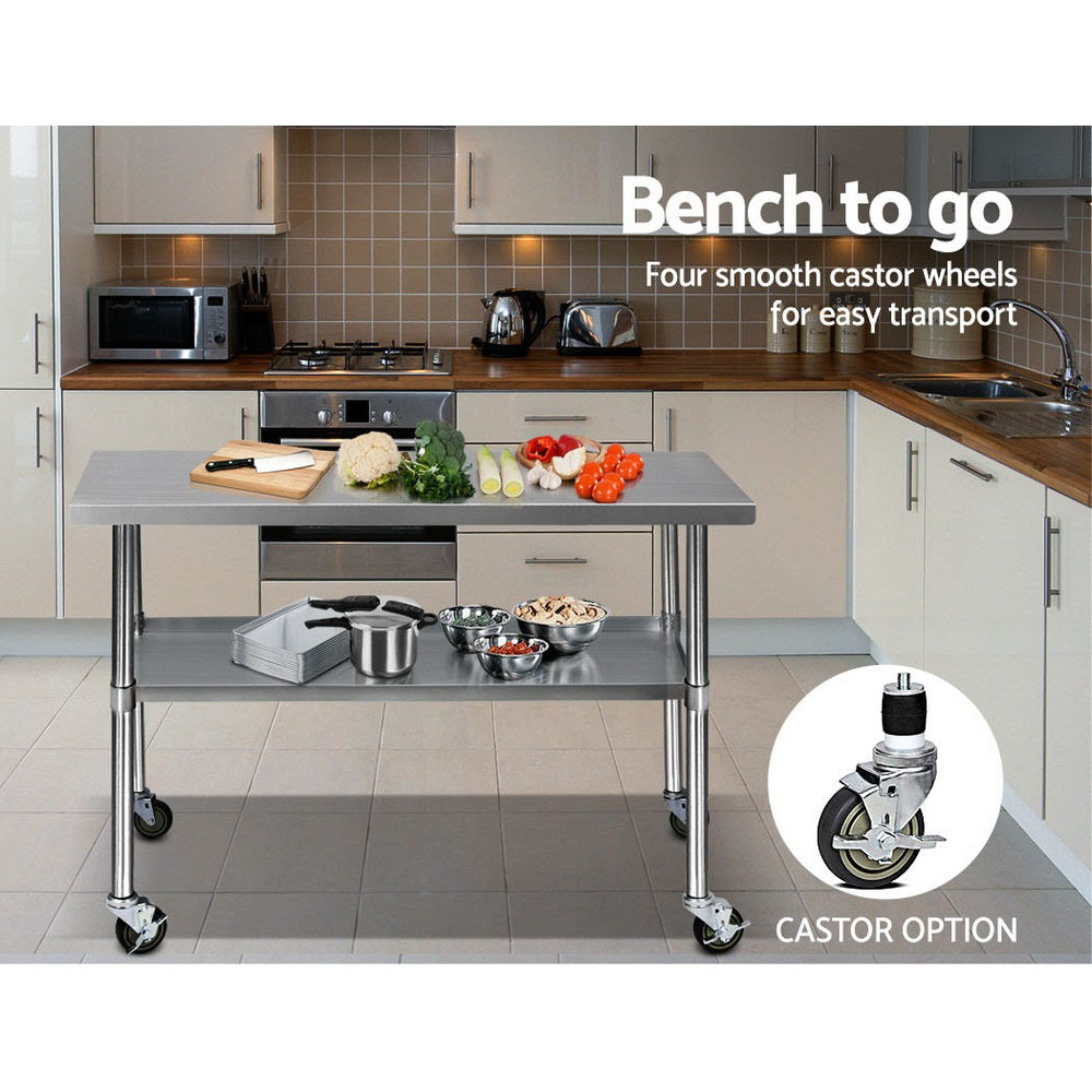 Cefito 304 Stainless Steel Kitchen Benches Work Bench Food Prep Table with Wheels 1219MM x 610MM - Newstart Furniture