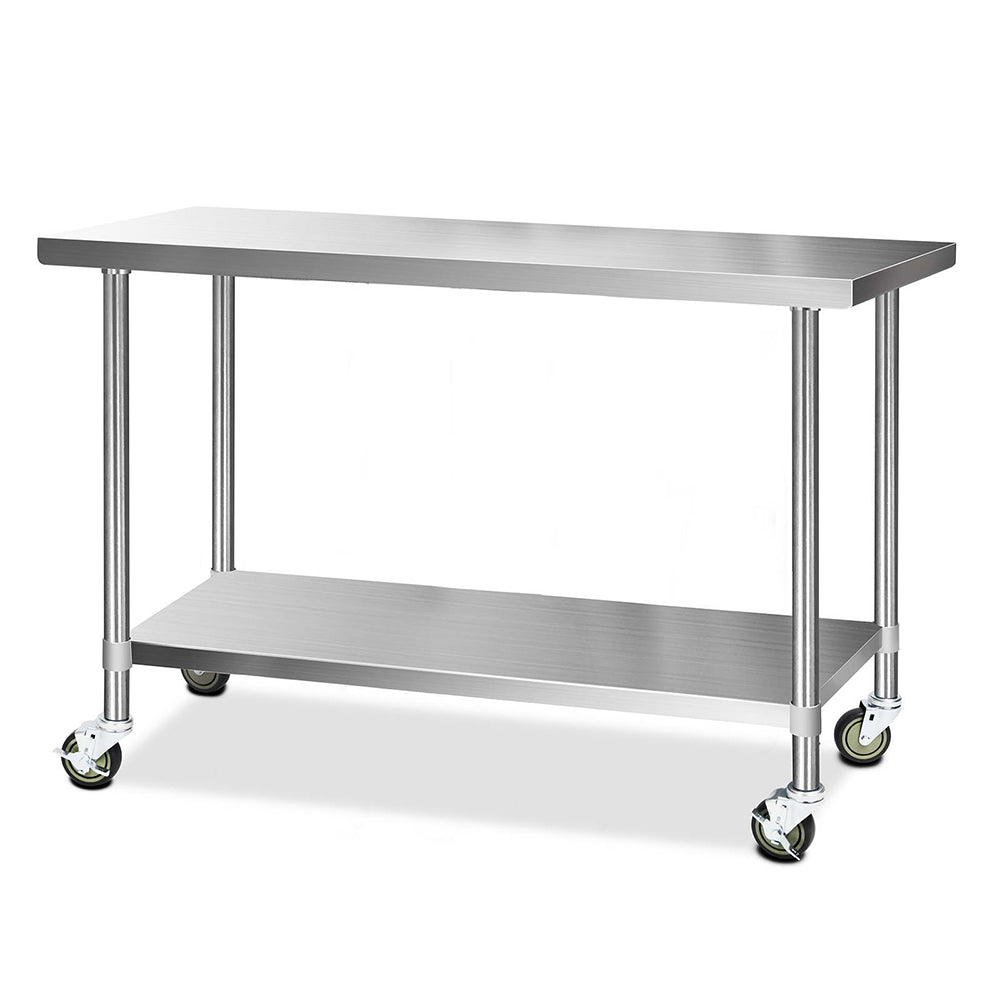 Cefito 304 Stainless Steel Kitchen Benches Work Bench Food Prep Table with Wheels 1524MM x 610MM - Newstart Furniture