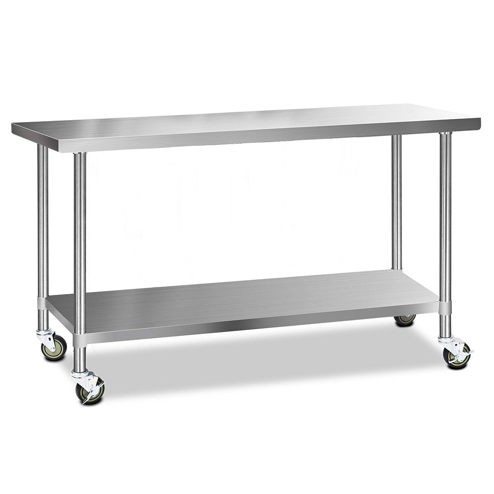 Cefito 304 Stainless Steel Kitchen Benches Work Bench Food Prep Table with Wheels 1829MM x 610MM - Newstart Furniture