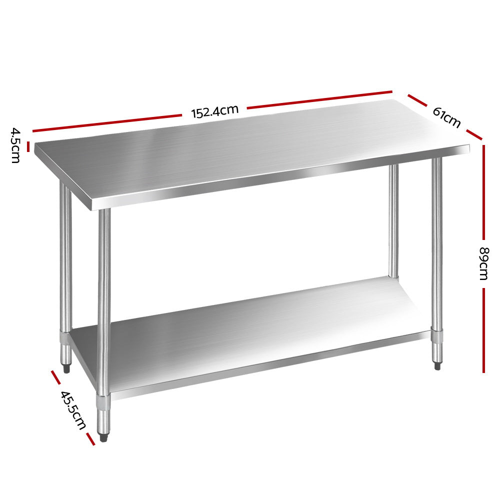 Cefito 610 x 1524mm Commercial Stainless Steel Kitchen Bench - Newstart Furniture