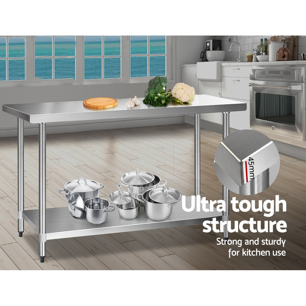 Cefito 610 x 1524mm Commercial Stainless Steel Kitchen Bench - Newstart Furniture