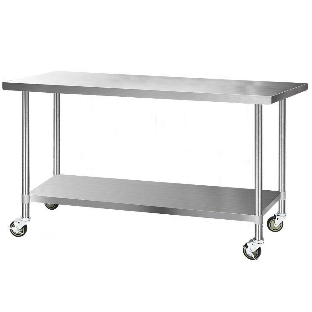Cefito 1829 x 762mm Commercial Stainless Steel Kitchen Bench with 4pcs Castor Wheels - Newstart Furniture