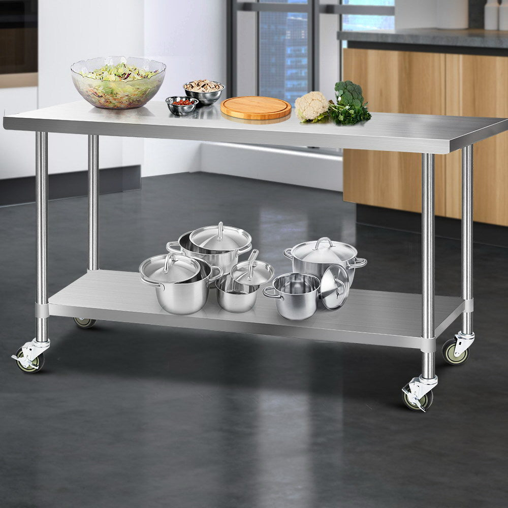 Cefito 1829 x 762mm Commercial Stainless Steel Kitchen Bench with 4pcs Castor Wheels - Newstart Furniture