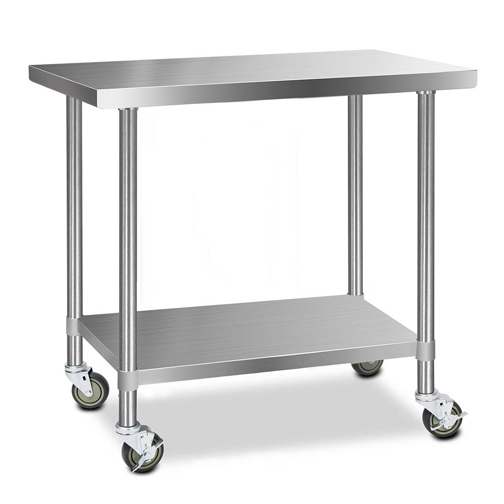 Cefito 430 Stainless Steel Kitchen Benches Work Bench Food Prep Table with Wheels 1219MM x 610MM - Newstart Furniture