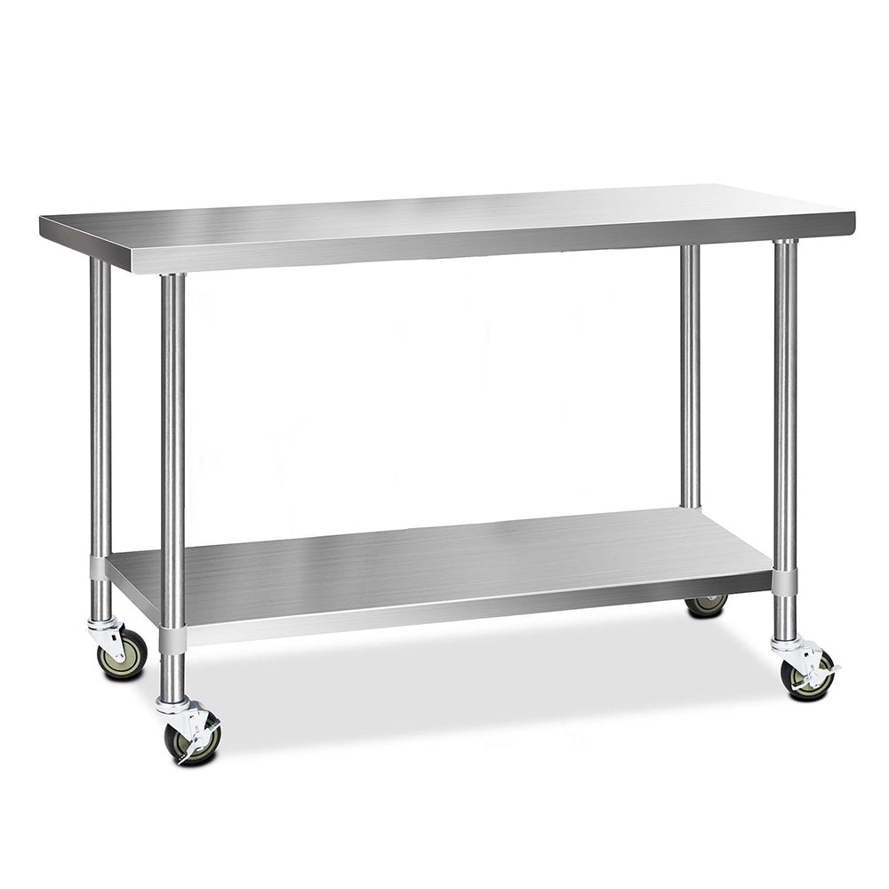 Cefito 430 Stainless Steel Kitchen Benches Work Bench Food Prep Table with Wheels 1524MM x 610MM - Newstart Furniture