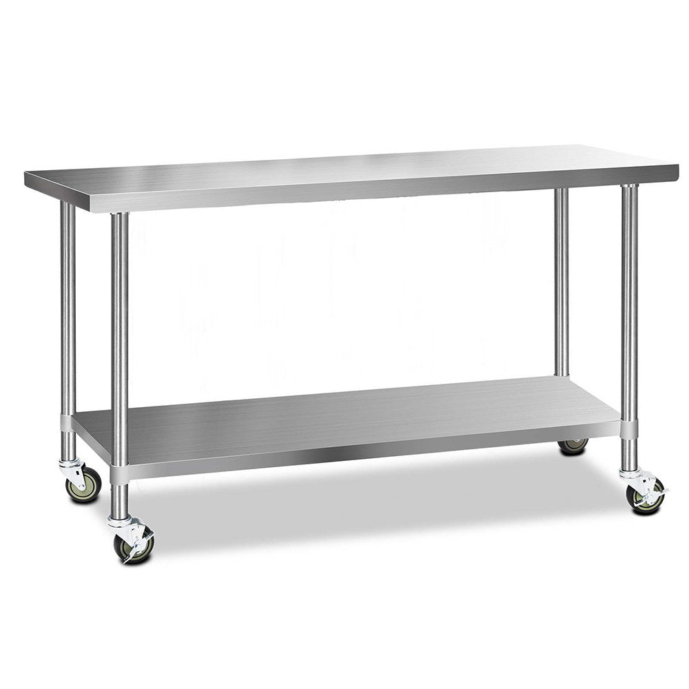 Cefito 430 Stainless Steel Kitchen Benches Work Bench Food Prep Table with Wheels 1829MM x 610MM - Newstart Furniture