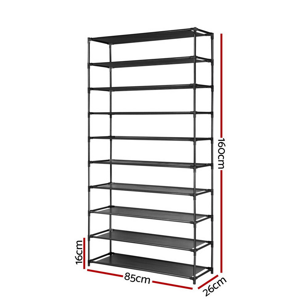 Artiss Shoe Rack 10-Tier (50 Pair) Shoes Organiser DIY Stackable Organizer Storage Shelf Stand Holder Portable Wardrobe Black - Newstart Furniture