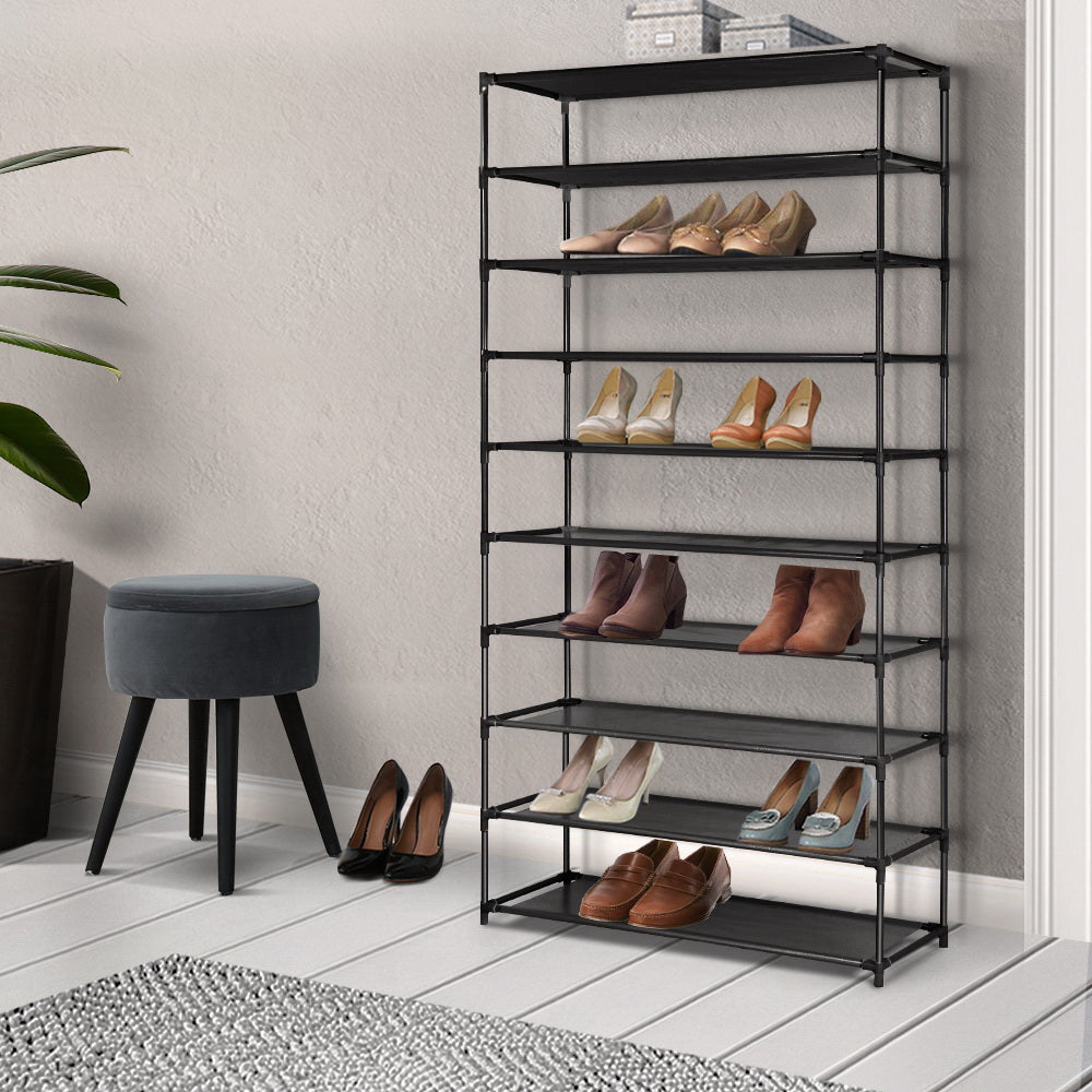 Artiss Shoe Rack 10-Tier (50 Pair) Shoes Organiser DIY Stackable Organizer Storage Shelf Stand Holder Portable Wardrobe Black - Newstart Furniture