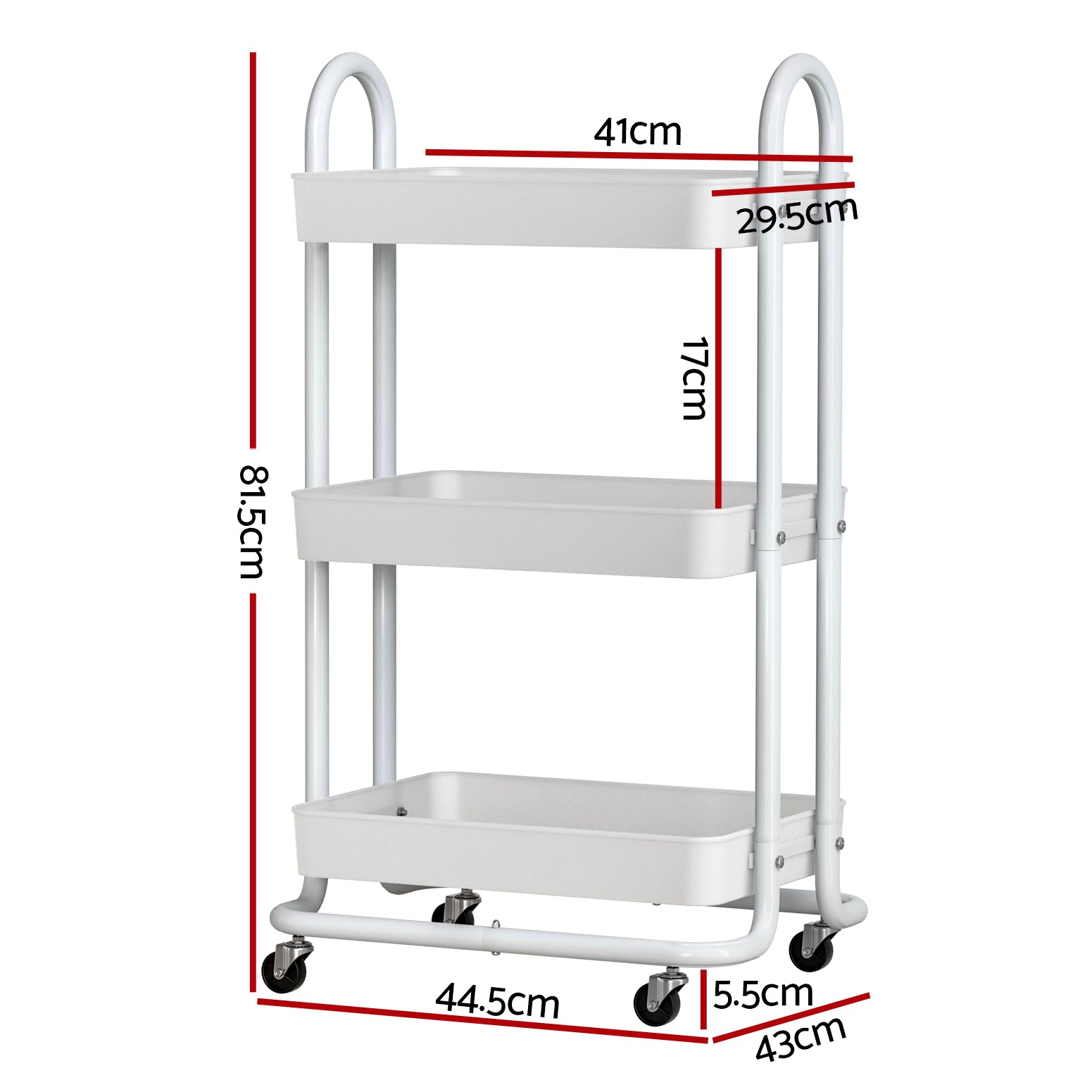 Artiss Storage Trolley Kitchen Cart 3 Tiers Rack Shelf Organiser Wheels White