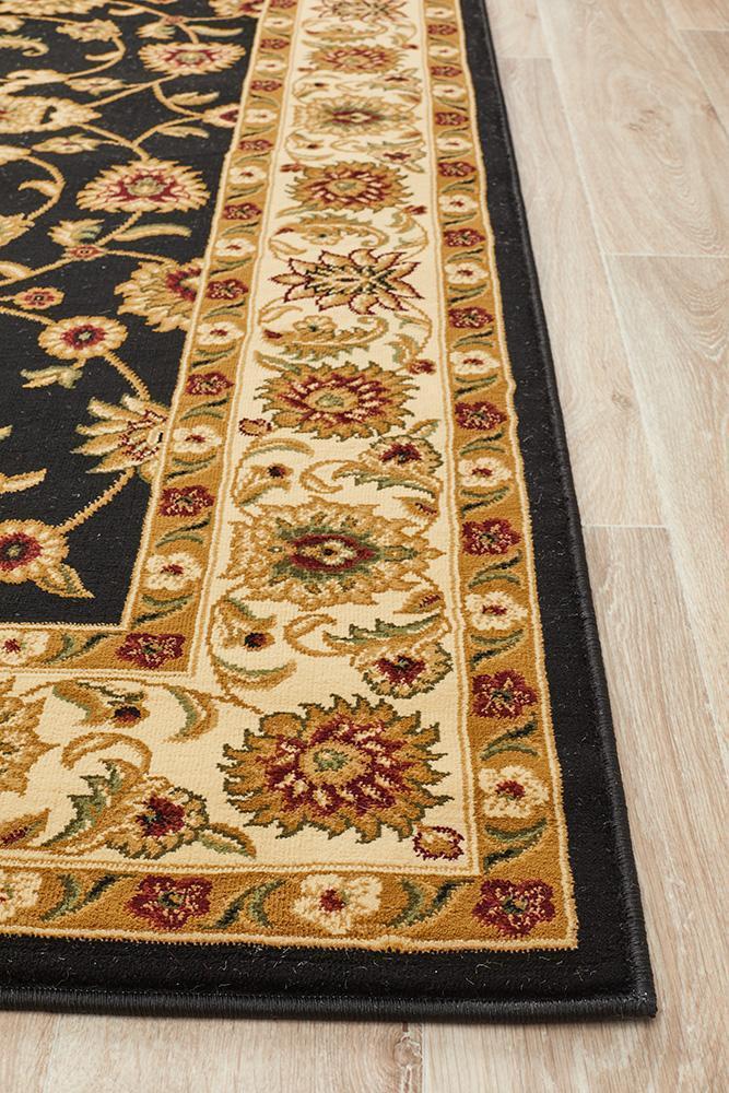 Sydney Collection Classic Rug Black with Ivory Border - Newstart Furniture