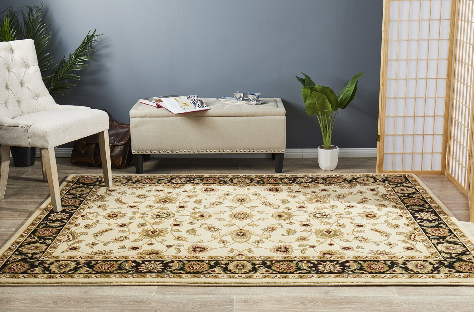 Sydney Collection Classic Rug Ivory with Black Border - Newstart Furniture