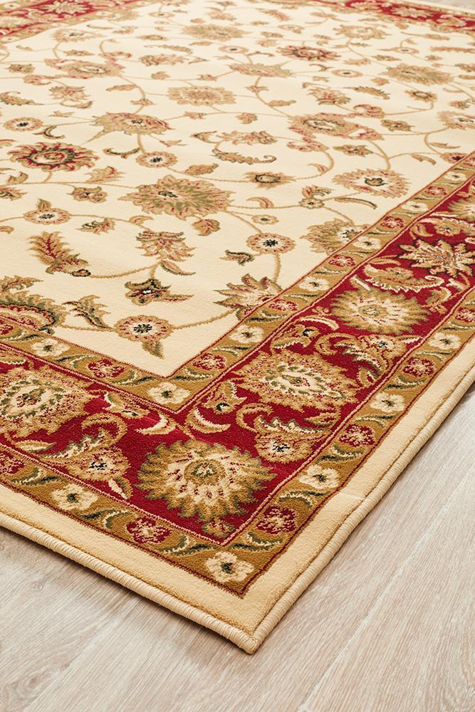Sydney Collection Classic Rug Ivory with Red Border - Newstart Furniture