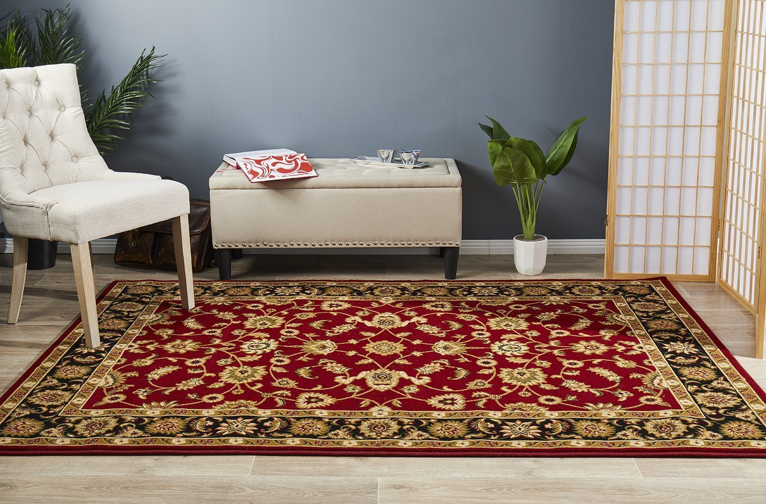 Sydney Collection Classic Rug Red with Black Border - Newstart Furniture