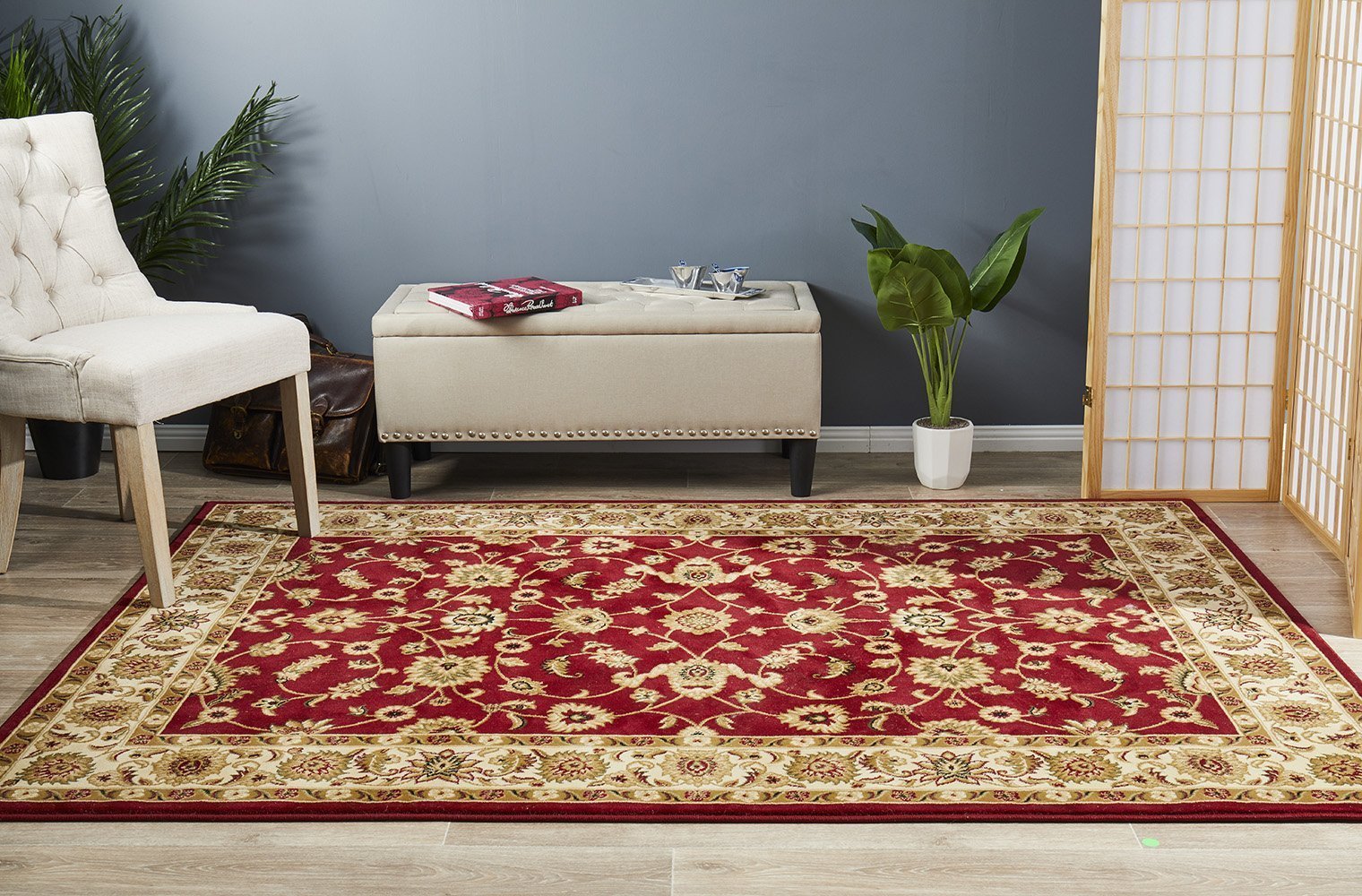Sydney Collection Classic Rug Red with Ivory Border - Newstart Furniture
