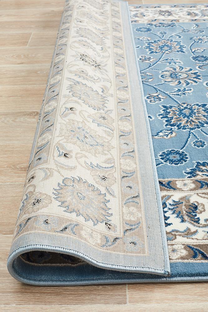 Sydney Collection Classic Rug Sky Blue with Blue Border - Newstart Furniture